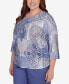 Plus Size Worth Avenue Medallion Patchwork Beaded Crew Neck Top