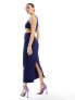 ASOS DESIGN denim cut out midi dress with asymmetric neckline in dark blue wash