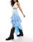 Labelrail x Olivia Grace Herring tiered satin midi skirt in blue