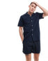 Farah textured seersucker short sleeve shirt in navy