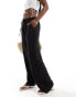 Vila linen touch tie waist wide leg trousers in black