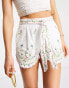 River Island co-ord scalloped hem embroidered short in white