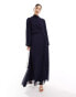 ASOS DESIGN high neck wrap bodice pleated dobby wrap maxi dress in Navy