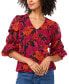 Women's Floral-Print V-Neck Lantern-Sleeve Top