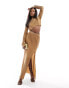 In The Style plisse maxi skirt co-ord in coffee