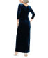 Petite Velvet Side-Ruched 3/4-Sleeve Gown