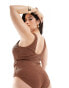 In The Style Plus crinkle scoop neck ring detail swimsuit in brown