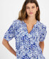 Women's Printed Smocked-Shoulder Short-Sleeve Top