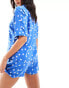 Luna moon and star print short sleeve revere pyjama set in blue