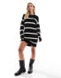 Noisy May Petite slouchy knitted dress in black with beige stripe