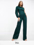 TFNC Tall satin one shoulder jumpsuit in forest green