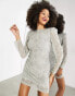 ASOS EDITION tonal crystal placement embellished bodycon mini dress in pale grey