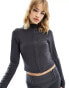 COLLUSION eyelet long sleeve mock neck top in grey