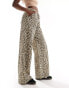 Stradivarius tie waist linen look trouser in leopard print