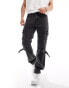 Liquor N Poker relaxed cargo jean with strap in black wash