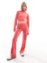 adidas Originals velvet long sleeve crop top in bright pink