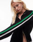 Topshop knitted diagonal zip cardi in black and green