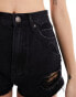 Pull&Bear high waisted ripped Mom denim shorts in black