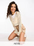 River Island Petite long sleeve button down crochet top in cream