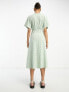 ASOS DESIGN broderie v neck midi dress with buttons in sage and cream contrast