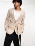 ASOS DESIGN skinny belted blazer in taupe in micro texture