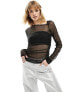 COLLUSION extreme ruched long sleeve mesh top in black