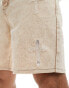 Liquor N Poker distressed cross denim shorts in beige