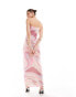 Pieces mesh bandeau tube maxi dress in pink swirl print