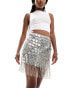 ASOS DESIGN sequin disc and tassel mini skirt in silver