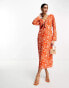 Pretty Lavish long sleeve tie midaxi dress in orange zebra