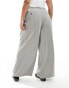 ASOS DESIGN Curve tailored wide leg trousers in the grey textured stripe