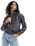 New Look oversized cropped faux leather biker jacket in black