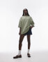 Topshop oversized drop shoulder tee in khaki