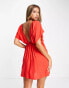 ASOS DESIGN flutter sleeve mini beach dress in red