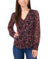 Petite Floral-Print Puffed-Shoulder Top