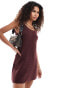 Monki chunky textured knitted mini dress in burgundy