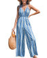 Women's Blue Geo Sleeveless Straight Leg Jumpsuit