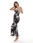 True Violet plunge neck cami maxi dress in mono print