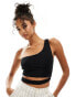 ASOS DESIGN double layer slinky one shoulder crop top with waist cut out in black