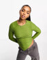 Wednesday's Girl rib detail asymmetric top in moss green