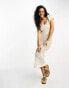 Object open crochet midi dress with cap sleeves in cream