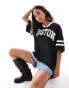 ASOS DESIGN airtex football jersey top with boston graphic in black