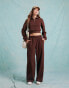 Miss Selfridge half zip crop sweatshirt co-ord in chocolate