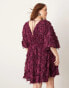 ASOS EDITION Curve textured cinched pleat waist mini dress in plum