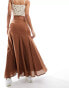 Daisy Street low rise flare crinkle maxi skirt in washed brown