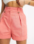 ASOS DESIGN Hourglass mom short with waist tabs with linen in coral