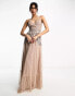 Maya Bridesmaid wrap front maxi tulle dress with tonal delicate sequin in taupe blush co ord