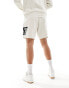 Armani EA7 large side logo sweats shorts in beige co-ord