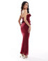 ASOS DESIGN bardot ruffle detail maxi dress in burgundy