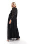 Maya Maternity Bridesmaid long sleeve maxi tulle dress with tonal delicate sequin in black